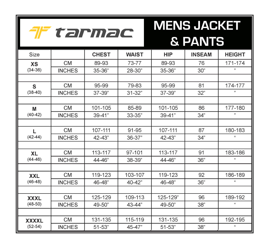 Tarmac size chart new arrivals